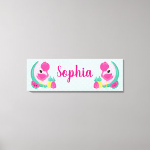 Rosa Flamingo med vattenmelon och ananas Canvastryck