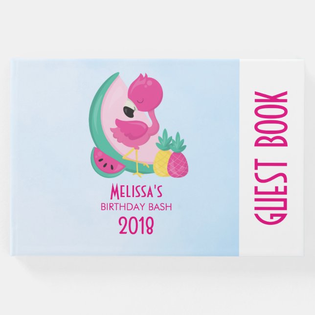 Rosa Flamingo med vattenmelon och ananas Gästböcker (Framsida)