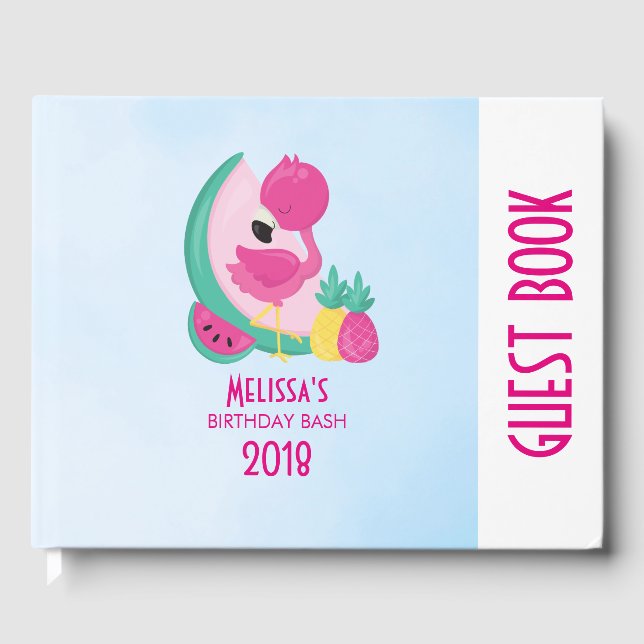 Rosa Flamingo med vattenmelon och ananas Gästböcker (Framsida)