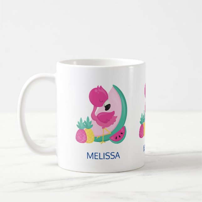 Rosa Flamingo med vattenmelon och ananas Kaffemugg (Vänster)