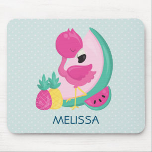 Rosa Flamingo med vattenmelon och ananas Musmatta