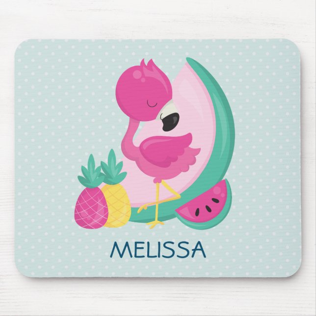 Rosa Flamingo med vattenmelon och ananas Musmatta (Framsidan)