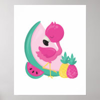 Rosa Flamingo med vattenmelon och ananas