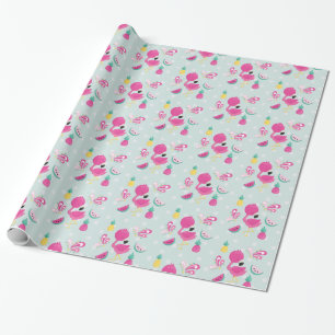 Rosa Flamingo med vattenmelon och ananas Presentpapper