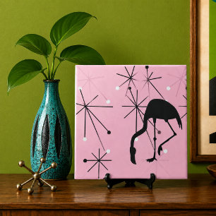 Rosa Flamingo Mid Century Modern Stjärnknopp Kakelplatta