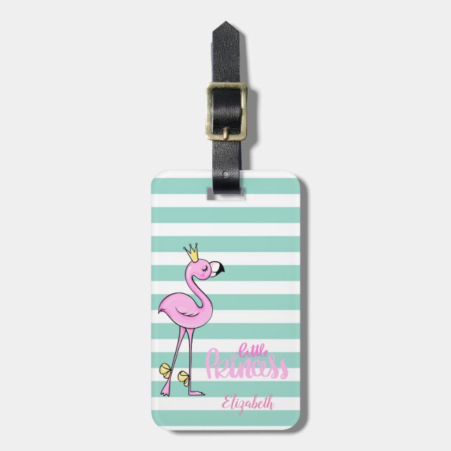 Rosa Flamingo, Mint  Vita Ränder, Liten Prinsessa Bagagebricka (Vertikal Framsida)