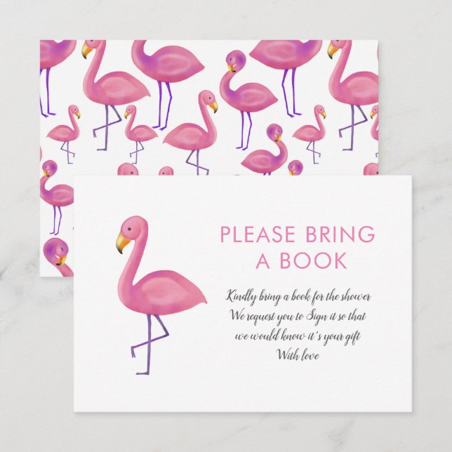 Rosa Flamingo Modern Baby Shower ger en Bok Inbjudningar (Fram/baksida)