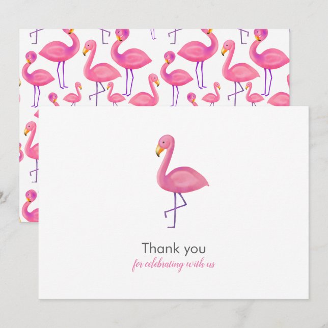 Rosa Flamingo Modern Baby Shower Tack Inbjudningar (Fram/baksida)