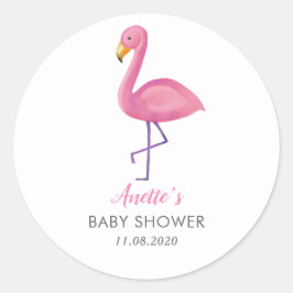 Rosa Flamingo Modern Baby Shower Tack Runt Klistermärke