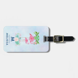 Rosa Flamingo Momma & Baby med Handflatan Träd Anp Bagagebricka