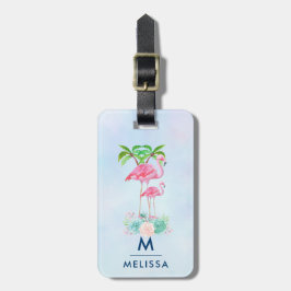 Rosa Flamingo Momma & Baby med Handflatan Träd Anp Bagagebricka