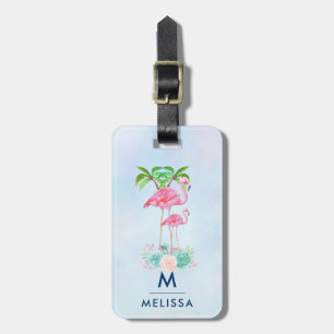 Rosa Flamingo Momma & Baby med Handflatan Träd Anp Bagagebricka