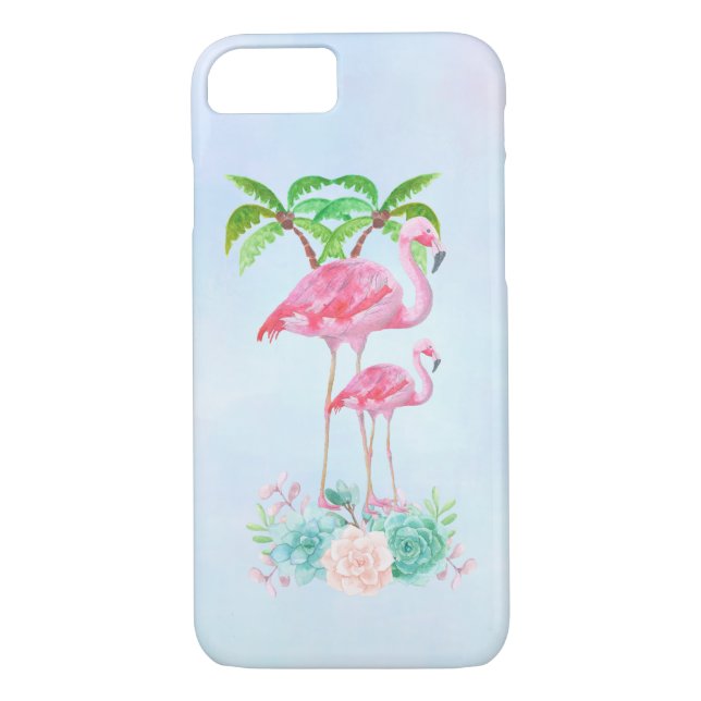 Rosa Flamingo Momma & Baby med Handflatan Träd Case-Mate iPhone Skal (Baksida)