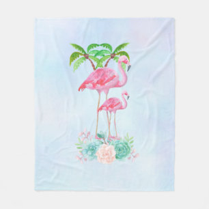 Rosa Flamingo Momma & Baby med Handflatan Träd Fleecefilt