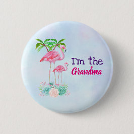 Rosa Flamingo Momma & Baby med Handflatan Träd Knapp