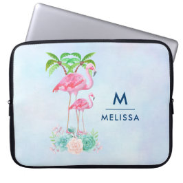 Rosa Flamingo Momma & Baby med Handflatan Träd Laptop Fodral