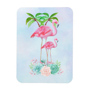Rosa Flamingo Momma & Baby med Handflatan Träd Magnet