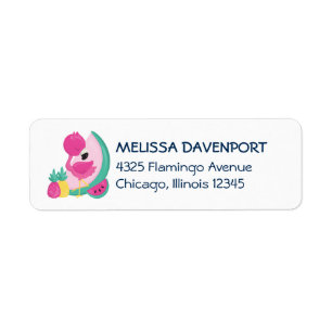 Rosa Flamingo Momma & Baby med Handflatan Träd Returadress Etikett