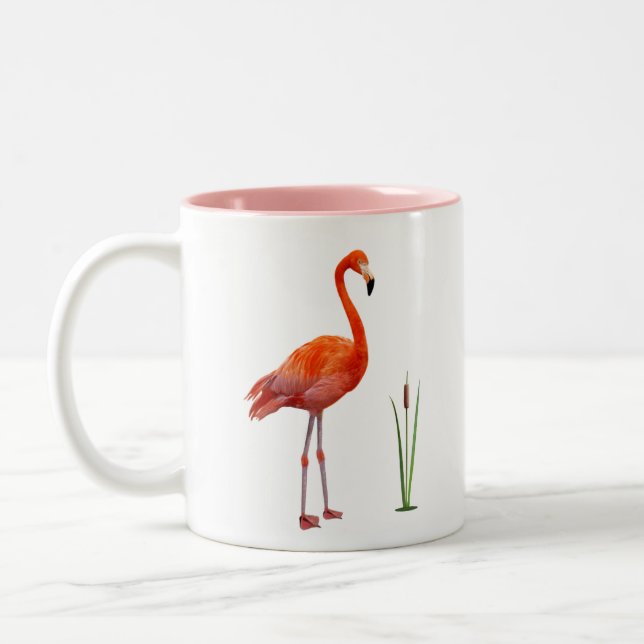 Rosa Flamingo & Monogram Tvåtons Kaffe Mugg (Vänster)