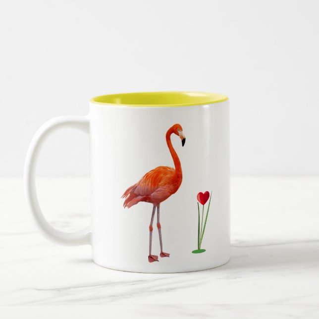 Rosa Flamingo & Monogram Tvåtons Kaffe Mugg (Vänster)