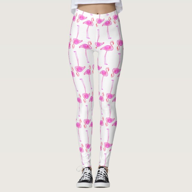 Rosa Flamingo Mönster 2 Leggings (Framsida)