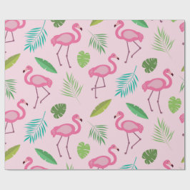 Rosa Flamingo Mönster med Tropiska blad Presentpapper