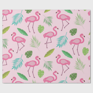 Rosa Flamingo Mönster med Tropiska blad Presentpapper