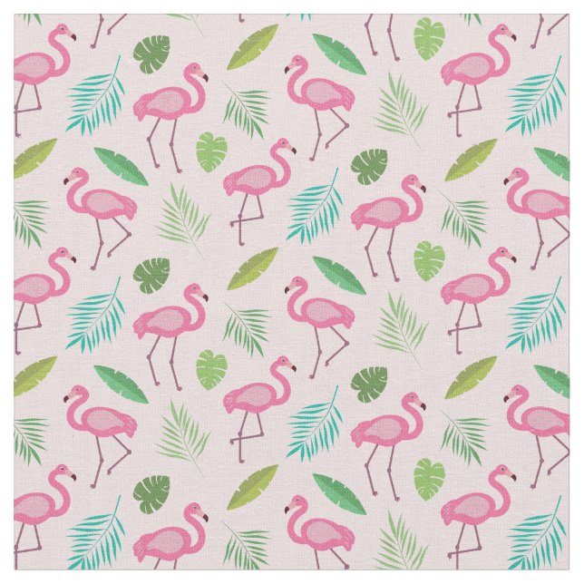 Rosa Flamingo Mönster med Tropiska blad  Tyg (Närbild)