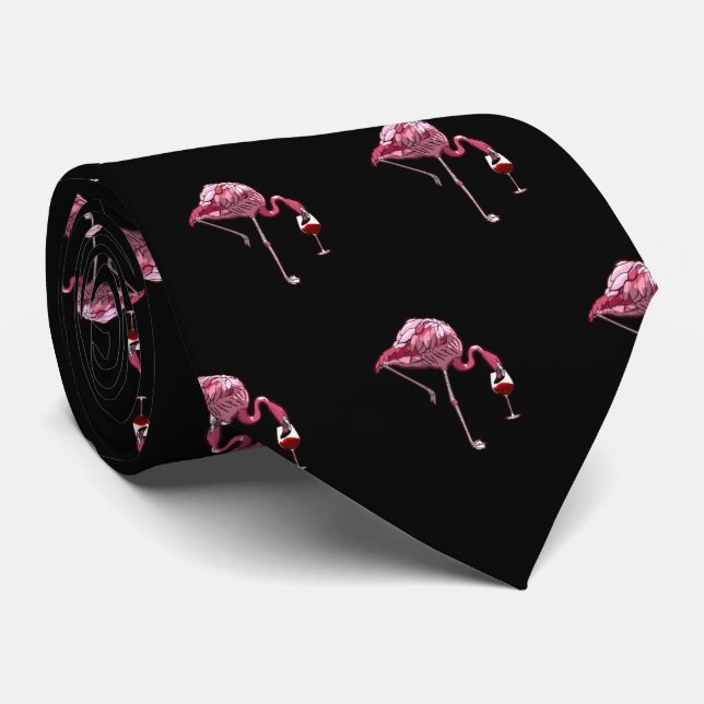 Rosa Flamingo Mönster Vin Älskare Söt Slips (Rullad)