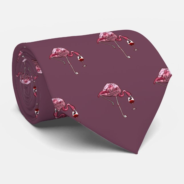 Rosa Flamingo Mönster Vin Älskare Söt Slips (Rullad)