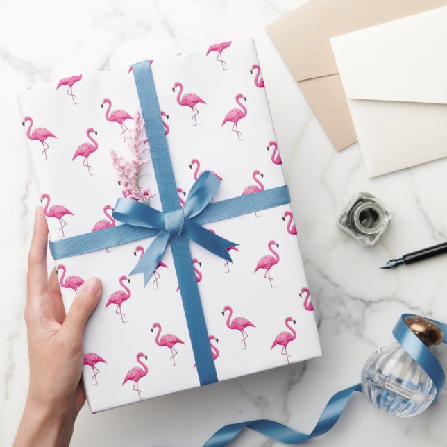 Rosa Flamingo Mönstrad Chic Trendig Cool Vit Presentpapper (Gifting)