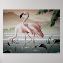 Rosa Flamingo Mountain Pond Poster