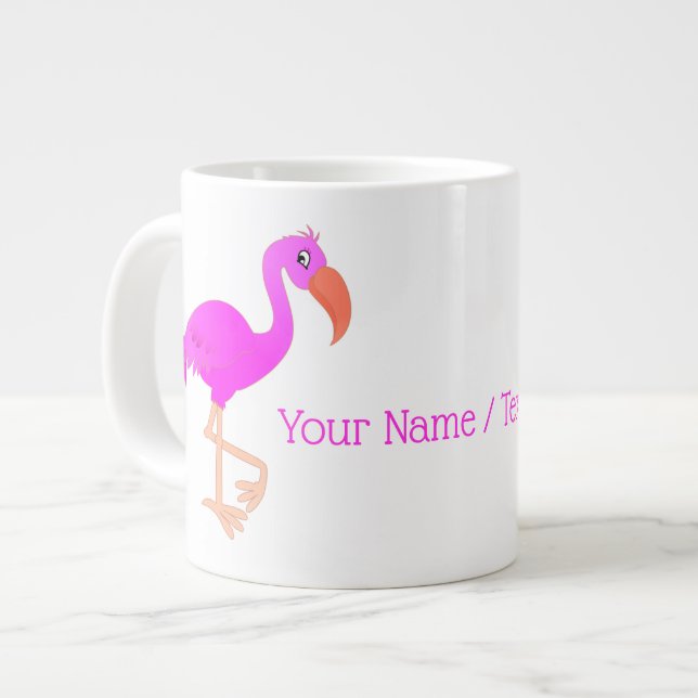 Rosa Flamingo Mugg Gift - Anpassningsbar Text och  Jumbo Mugg (Framsida vänster)