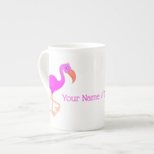 Rosa Flamingo Mugg med Anpassningsbar Text Namn Benporslin Mugg