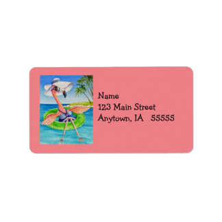 Rosa Flamingo nr 3 Vattenfärgskonst Adressetikett
