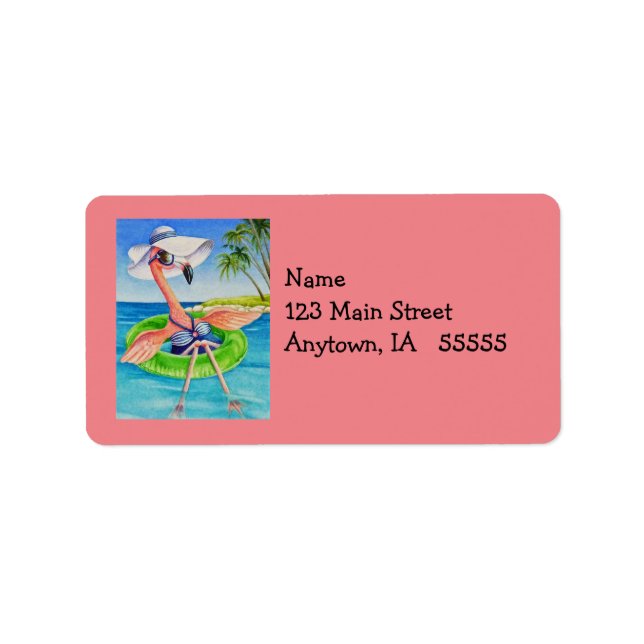 Rosa Flamingo nr 3 Vattenfärgskonst Adressetikett (Framsidan)