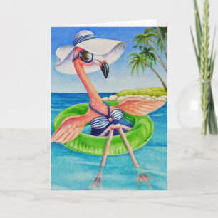 Rosa Flamingo nr 3 Vattenfärgskonst Kort
