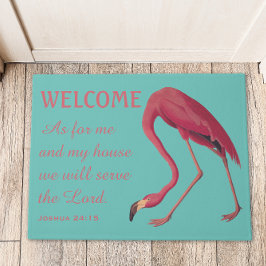 Rosa Flamingo och Bible Verse Doormat