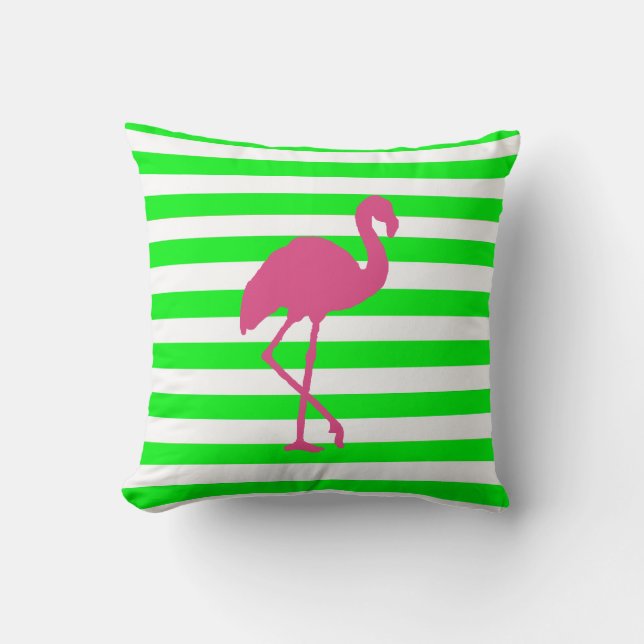 Rosa Flamingo och Lime Rand Kudde (Framsida)