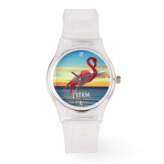 Rosa Flamingo och Ocean Sunset Armbandsur