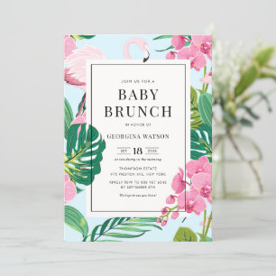 Rosa Flamingo och Orchids Tropical Baby Brunch Inbjudningar