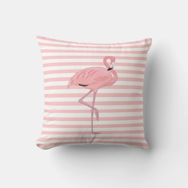 Rosa Flamingo och Rand Dekorativ kudde (Framsida)