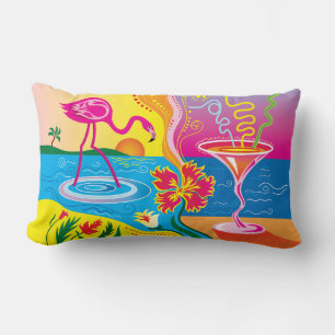 Rosa Flamingo och Sommar Cocktail Lumbarkudde