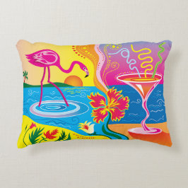 Rosa Flamingo och Sommar Cocktail Prydnadskudde