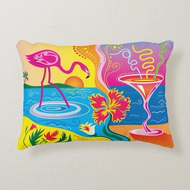 Rosa Flamingo och Sommar Cocktail Prydnadskudde (Framsidan)