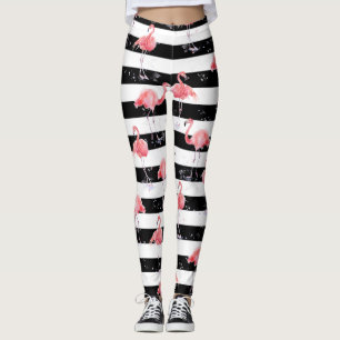Rosa flamingo och svartvit rand mönster leggings