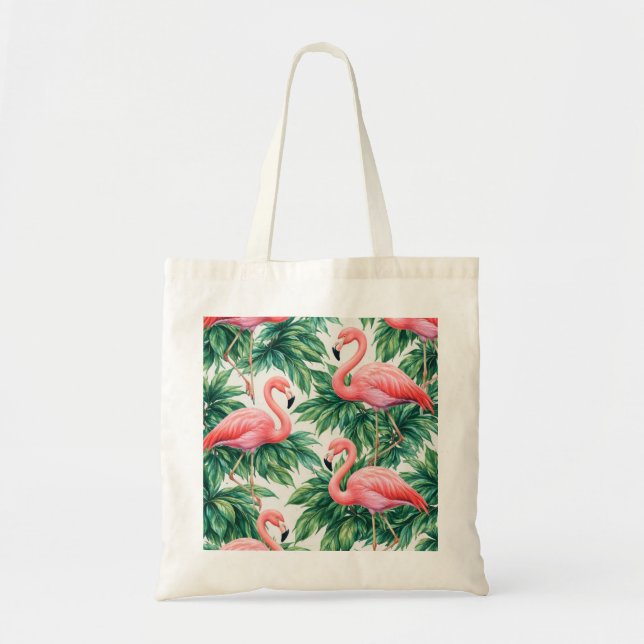 Rosa Flamingo och Tropiska Blad Mönster Tygkasse (Framsidan)