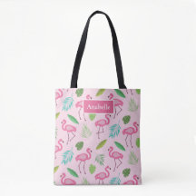 Rosa flamingo och tropiska löv monogram