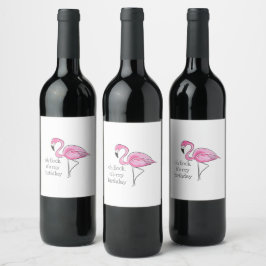 Rosa Flamingo Oh Flock Det är min födelsedagsdiske Vinflaska Etikett