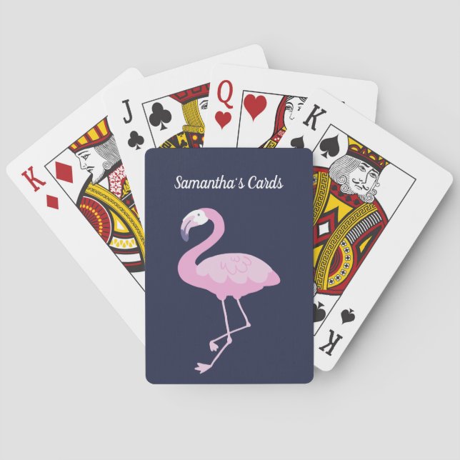 Rosa Flamingo om Mörk blått Lila med Namn Casinokort (Baksidan)